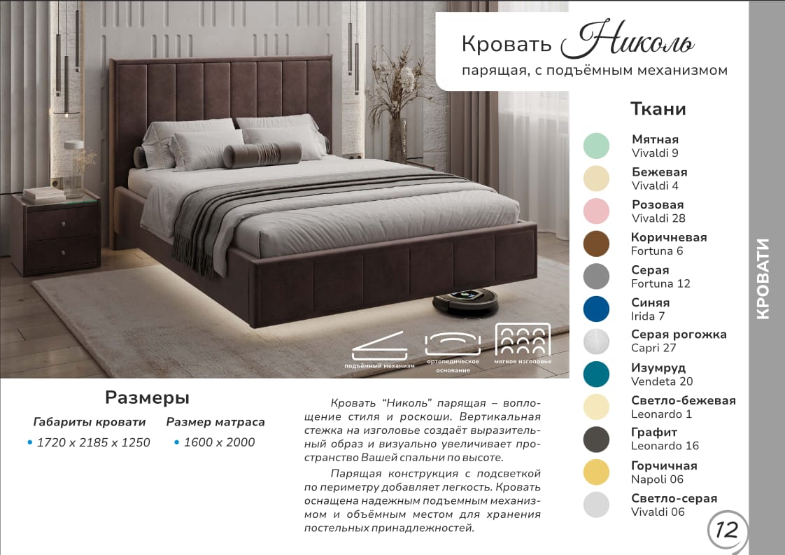 Кровать «Николь» с подъемным механизмом, парящая (Вита) — изображение 5