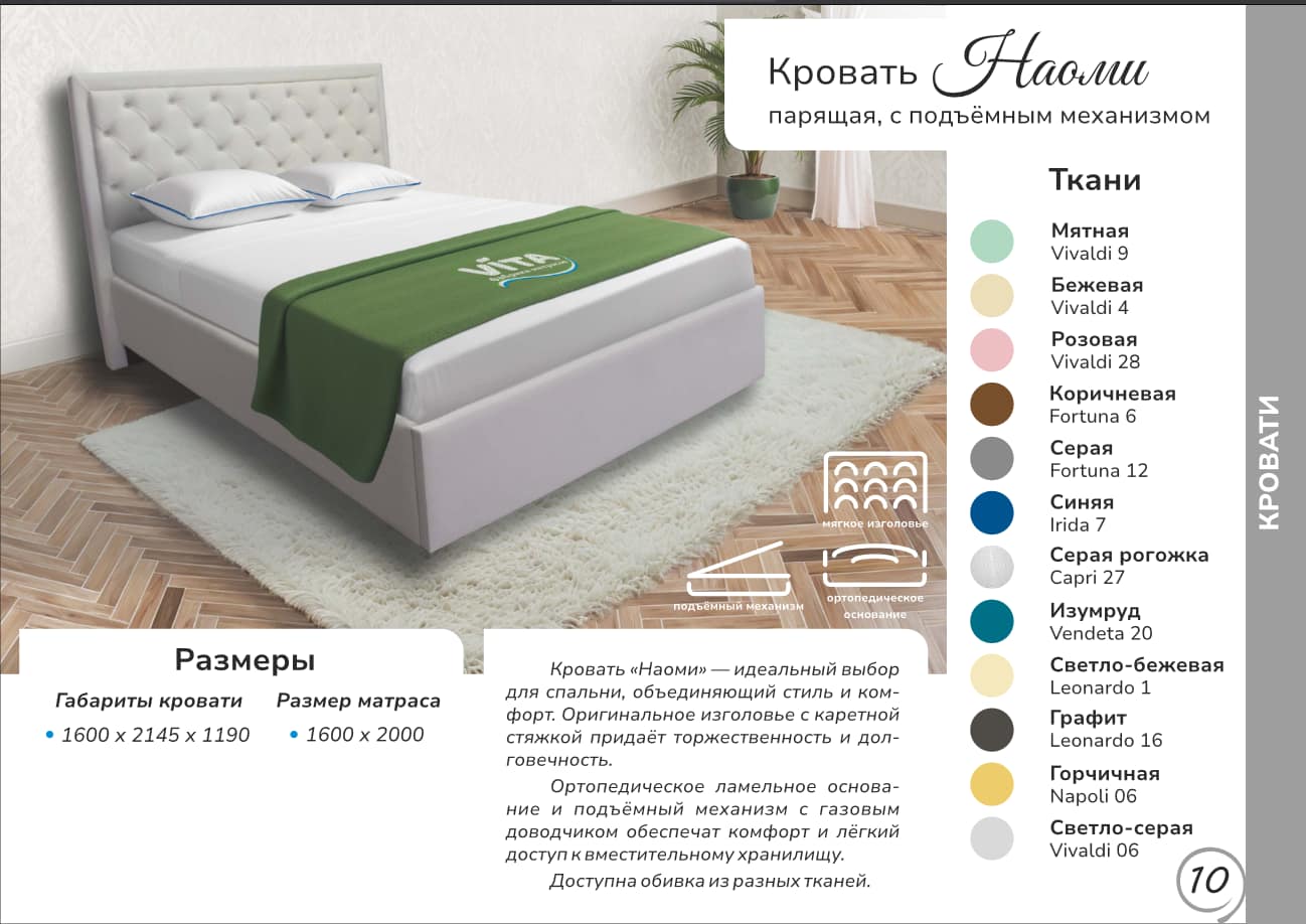 Кровать «Наоми» с подъемным механизмом, парящая (Вита) — изображение 5